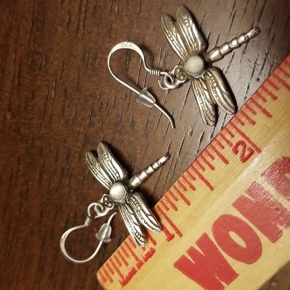 Sterling & Moonstone Dragonfly Earrings - Picture 5 of 5